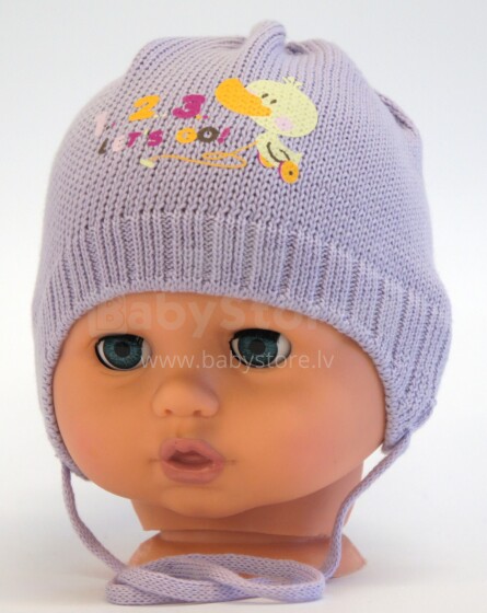 Aliap Art.4308 Violetinė vaikiška medvilninė kepurė su ausinėmis pavasarį-rudenį