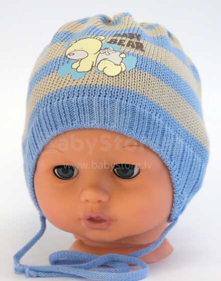 Aliap Art.4310 Šviesiai mėlyna vaikiška medvilninė kepurė su ausinėmis pavasarį-rudenį