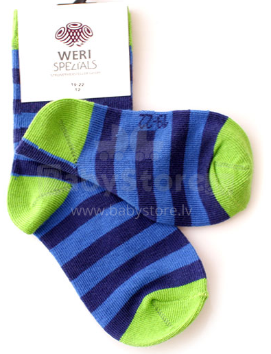 Weri Spezials Art.78966 Vaikiškos medvilninės kojinės žalios / mėlynos juostelės