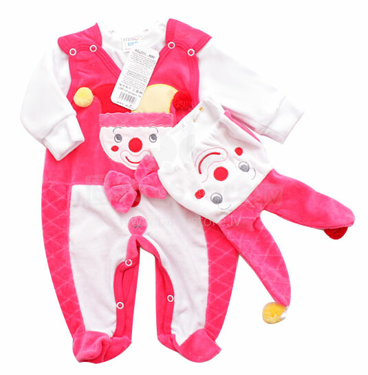 Million Baby Сlown Pink Zīdaiņu kokvilnas velūra komplektiņš: rāpuliši + jaciņa + cepure