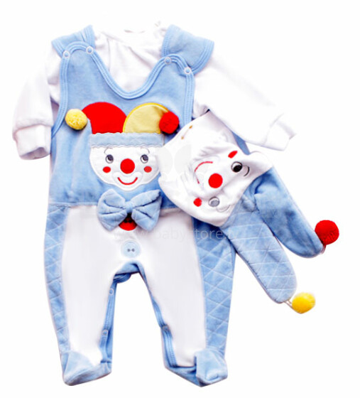 Million Baby Сlown Blue Детский велюровый комплект: кофточка + ползуночки + шапочка 