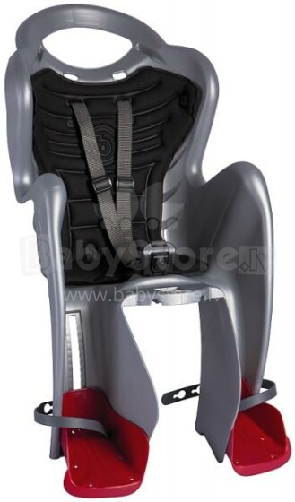 Bellelli MrFox Standard sudrabs ar melnu bērnu velosēdeklis uz rāmja