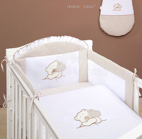 Mamo Tato Bear Col. White&Brown Комплект постельного белья из 5 частей для колыбели (45/70x80 см)