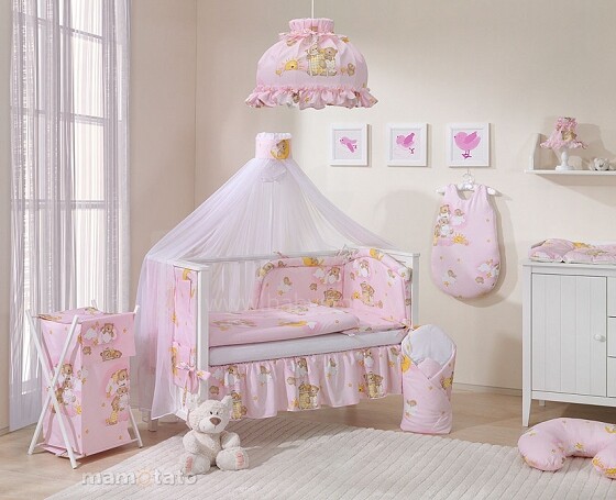 „Mamo Tato Teddy Bears“ plk. „Pink Cotton“ patalynės komplektas iš 6 dalių (60 / 100x135 cm)