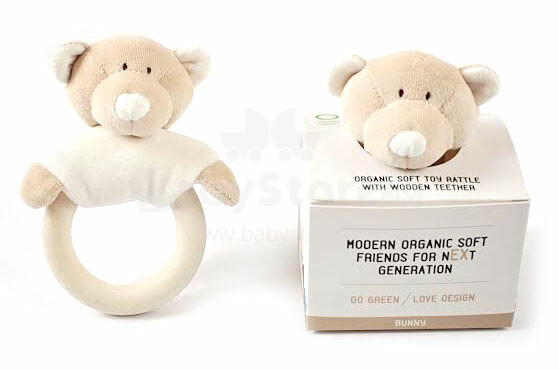 Wooly Organic Teddy Bear Art.00104 Orgaaniline Haaramislelu Närimisrõngaga ÖKO puuvillast Karuke, 100% naturaalne