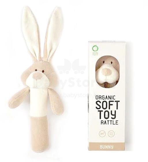 Wooly Organic Bunny Art.00203 Augstākas kvalitātes - Eko kokvilnas grabulis zaķēns, (100% dabisks)