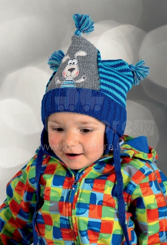Raster Art.17/031 Teatrzyk Blue Тёплая вязаная шапочка для малышей с завязочками