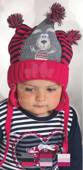 Raster Art.17/031 Teatrzyk Pink - 3 Тёплая вязаная шапочка для малышей с завязочками