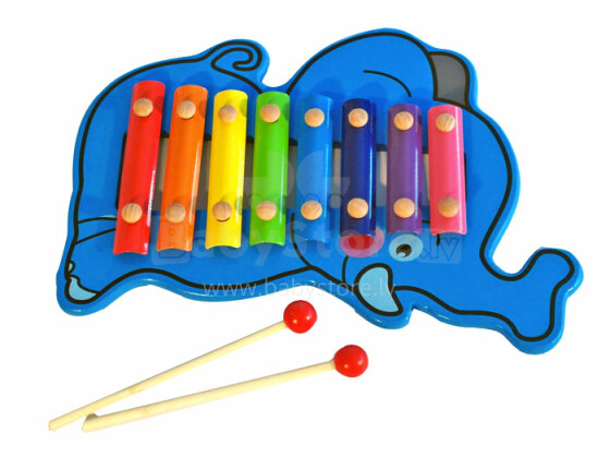 Mediniai žaislai, 71349, dramblys, rankinis beldimas, ksilofonas, muzikinis žaislas, ksilofono dramblys (8 tonai)