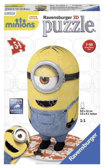 Ravensburger Art. 11402 3D Puzzle Minions 3D Puzles, 54 gab