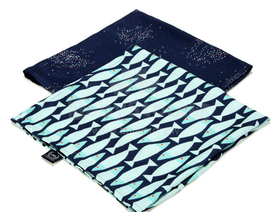 La Millou Art. 83947 Bamboo Muslin 2 Pack Fish&Confetti Navy Augstākās kvalitātes muslina ietināšanas autiņš no bambusa, 2 gb. (70x70 cm) 