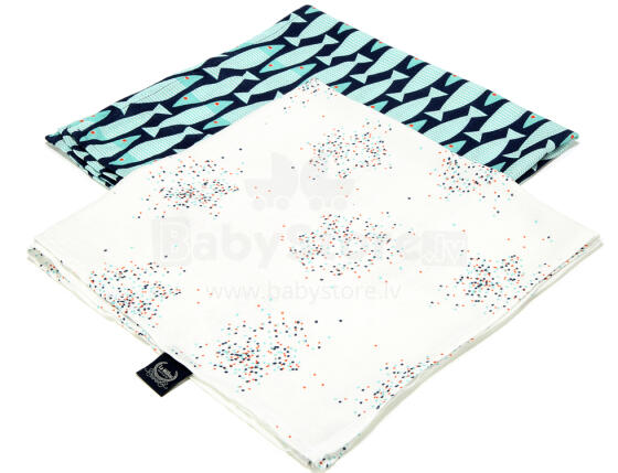La Millou Art. 83948 Bamboo Muslin 2 Pack Fish&Confetti White Augstākās kvalitātes muslina ietināšanas autiņš no bambusa, 2 gb. (70x70 cm) 