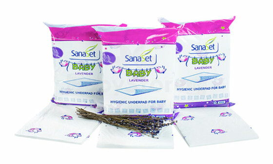 Sanaset Baby Lavender Premium Пеленки одноразовые впитывающие с особо мягким покрытием и лавандой 10шт.  60x60 см