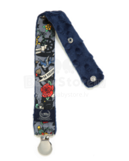 La Millou Art. 84432 Pacifier Hander Grey Tattoo Marine Club&Navy Klipsis knupītim