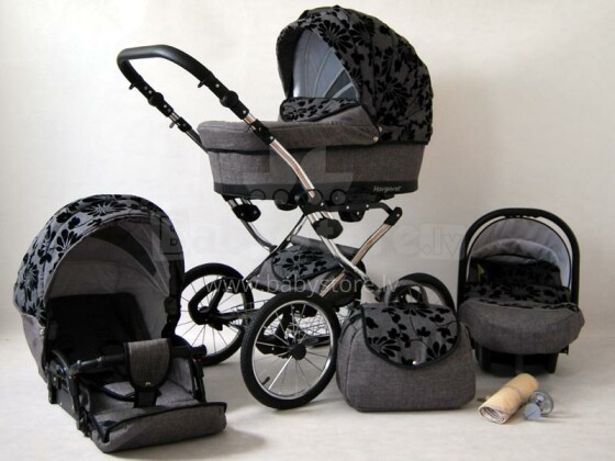 Raf-pol Margaret Exclusive Art. 12733 Bērnu universālie jaundzimušo moderni ratiņi ar piepūšamiem riteņiem 2 vienā [viss komplektā]