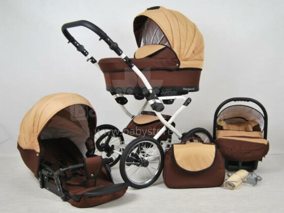 Raf-pol Margaret White Art. 84697 Bērnu universālie jaundzimušo moderni ratiņi ar piepūšamiem riteņiem 2 vienā [viss komplektā]