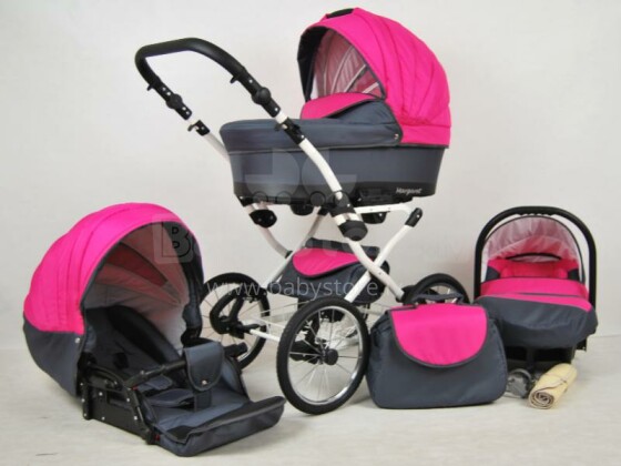 Raf-pol Margaret White Art. 84700 Bērnu universālie jaundzimušo moderni ratiņi ar piepūšamiem riteņiem 2 vienā [viss komplektā]