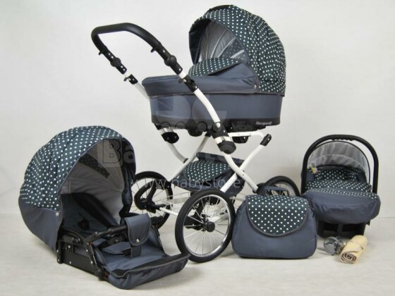 Raf-pol Margaret White Art. 84702 Bērnu universālie jaundzimušo moderni ratiņi ar piepūšamiem riteņiem 2 vienā [viss komplektā]