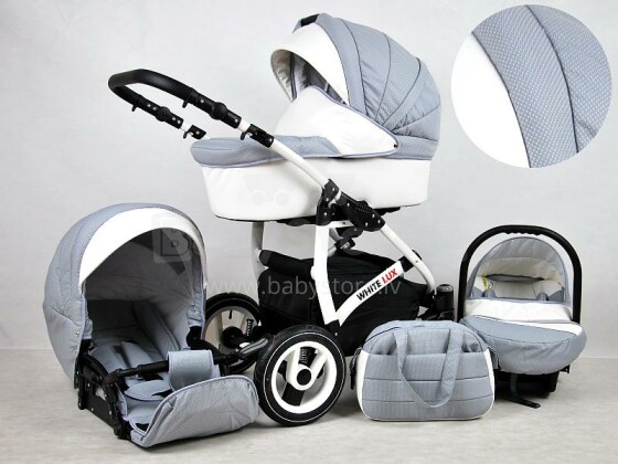 Raf-pol White Lux Art. 84776 Детская универсальная современная коляска с надувными колесами 2в1 [всё в комплекте] 