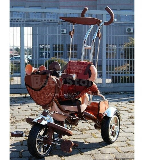 SunBaby Deluxe Art.KR-01 AIR Brown, Трёхколёсный велосипед с ручкой и навесом, (надувные колеса) 