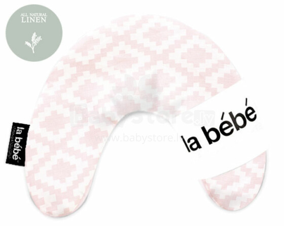 „La Bebe ™“ medvilnės pagalvė „Mimi“, 17036, etno rožinė pasagos pagalvėlė 19x46cm, pagaminta iš natūralaus 100% lino