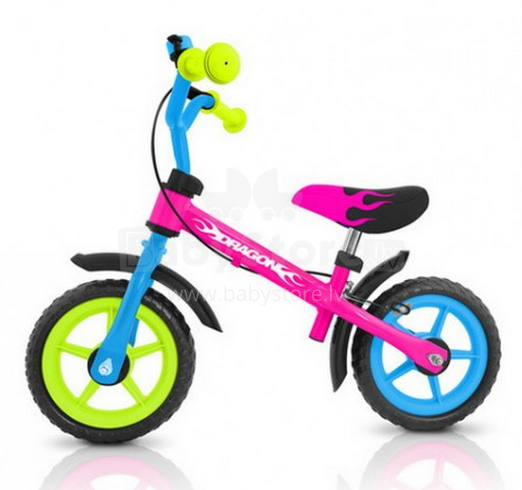 MillyMally Dragon Brake Multicolor Детский велосипед - бегунок с металлической рамой 10'' и тормозом