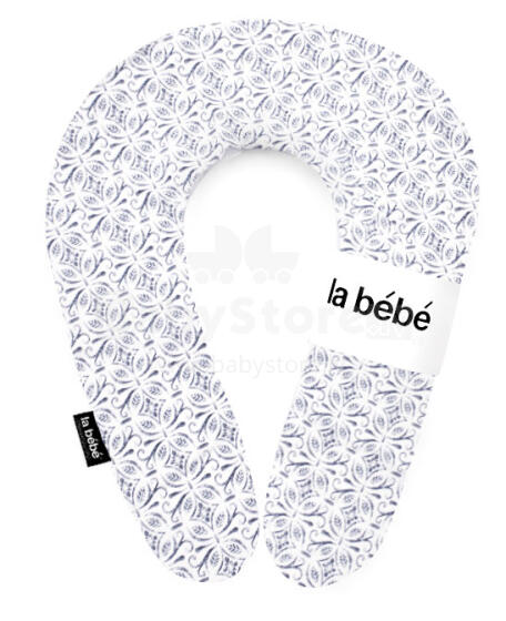 La Bebe™ Snug Cotton Nursing Maternity Pillow Art.85483 Tracery White/Dark Blue Подковка для сна, кормления малыша 20x70cm