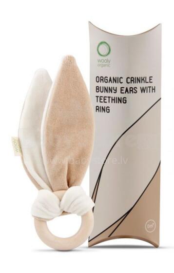 Wooly Organic Bunny Art.00301 Augstākas kvalitātes - Eko kokvilnas grabulis zaķēns ar koka zobgrauzni , (100% dabisks)