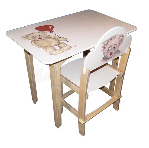 WoodyGoody menas. 56606 Vaikų baldų komplektas 40x60 stalas ir kėdė „Lokys“