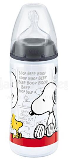 Nuk First Choice Snoopy Art.10216168  Plastmasas pudelīte ar plašu kakliņu un silikona knupīti pienam, 2.izmēra (6-18 mēn.) 300 ml