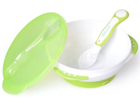 Kidsme Suction Bowl Art.9832 Lime Bļodiņa ar piesūcekņi, vāciņu un termokarotīti