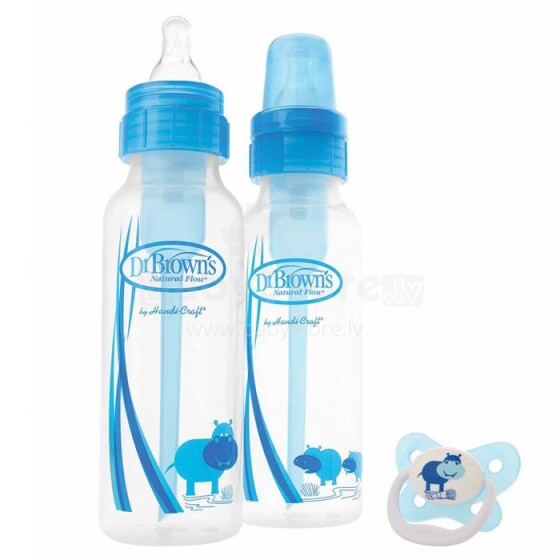 Dr.Browns Hippo Blue Art.86866 набор бутылочек стандартное горлышко+пустышка, 250мл(2шт.)