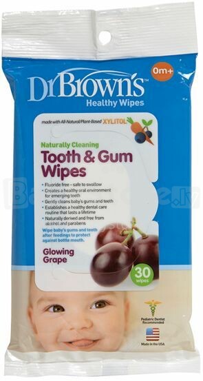 Dr.Browns Tooth&Gum Wipes Art.HG001-P2  mitrās salvetes zobu un smaganu tīrīšanai, 30gb