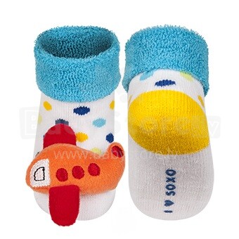 SOXO Baby Art.68698 AntiSlip ABS Носочки фроте для младенцев с 3D игрушкой-погремушкой 0-12
