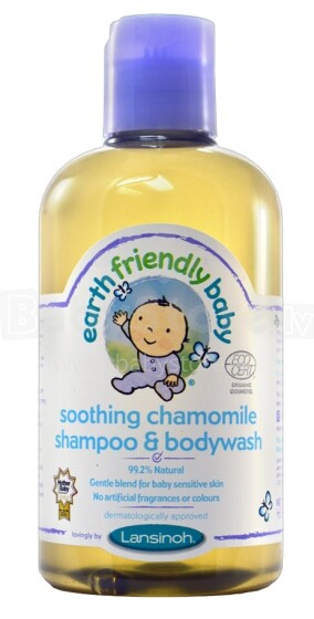 Žemei tinkamas kūdikių ramunėlių šampūnas ir kūno prausiklis 250 ml.