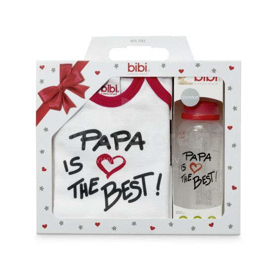 Bibi Baby Set Art. 125549 „Bib Papa“ dovanų rinkinys su trumpomis rankovėmis + buteliukas nuo kolikų 250 ml.
