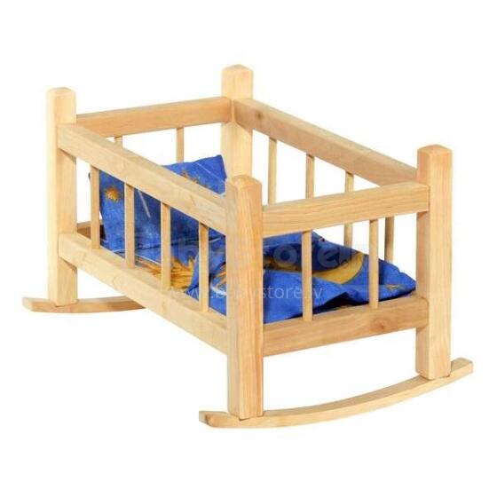 I-Toys Art.R-006/R-526A Koka leļļu gulta - šūpilis dabīgā krāsā