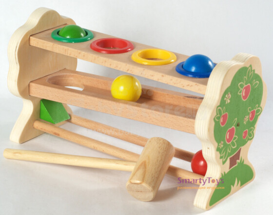 Play Smart Art.D003 Деревянная развивающая игрушка c молоточком Горка-шарики