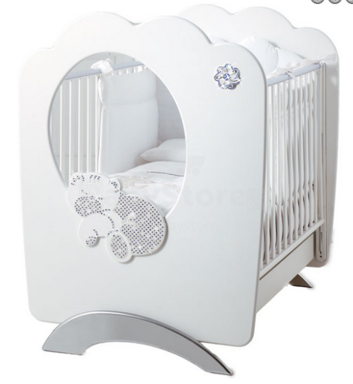 Lettino Baby Expert Gioiello Детская эксклюзивная кроватка с кристаллами Swarovski Tesoro Mio Bianco, цвет: Белый/платиновый