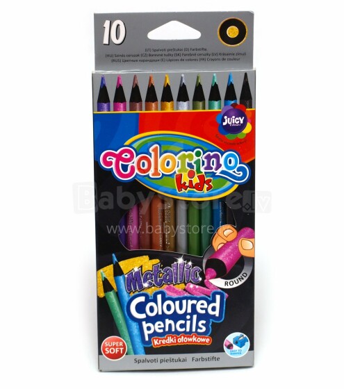 Colorino Kids Art.34678 Metalo spalvos Itin minkšti vaikiški spalvoti pieštukai 10 vnt.
