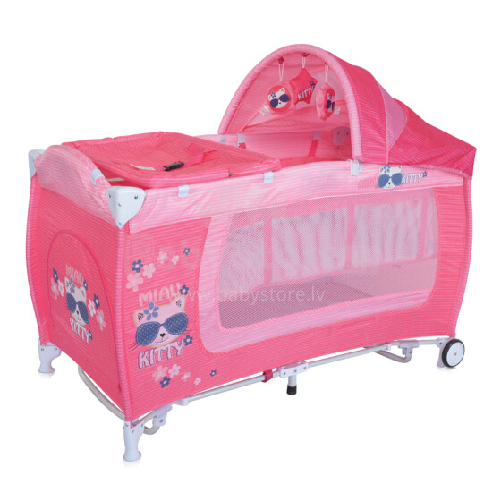 Lorelli&Bertoni Danny 2 Pink Kitty  Art.1008037  Манеж-кровать для путешествий, 2 уровня