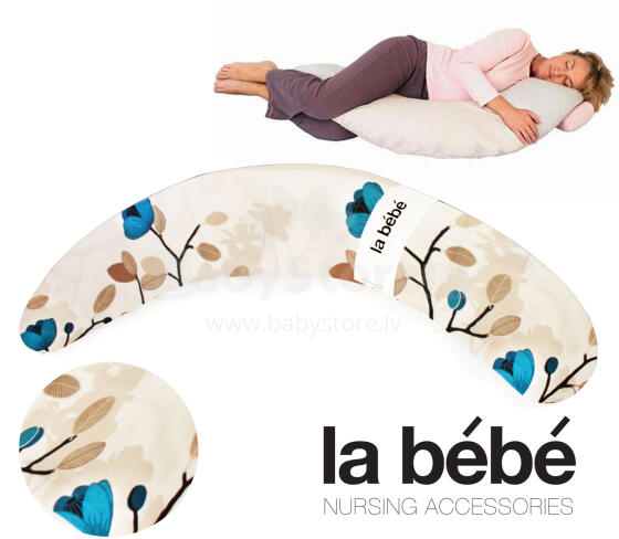La Bebe™ Pregnancy PIllow Art.31107 Blue flowers Liels spilvens grūtniecēm ar silikona sintepona (bumbiņsintepons) pildījums (īpaši mīksts un kluss)