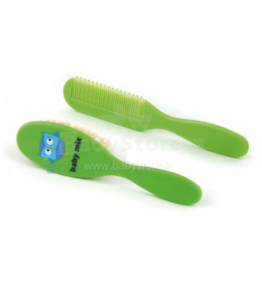 Babymix Art.BD80046 Matu ķemme un suka ar ļoti mīkstiem dabīgiem sariem Pūce Zaļa