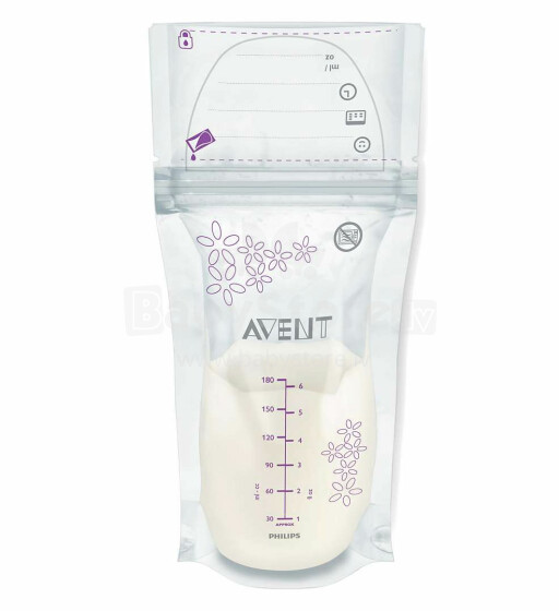 „Philips Avent“ motinos pieno laikymo krepšys, SCF 603/25, pieno laikymo maišeliai, 180 ml / 25 vnt.