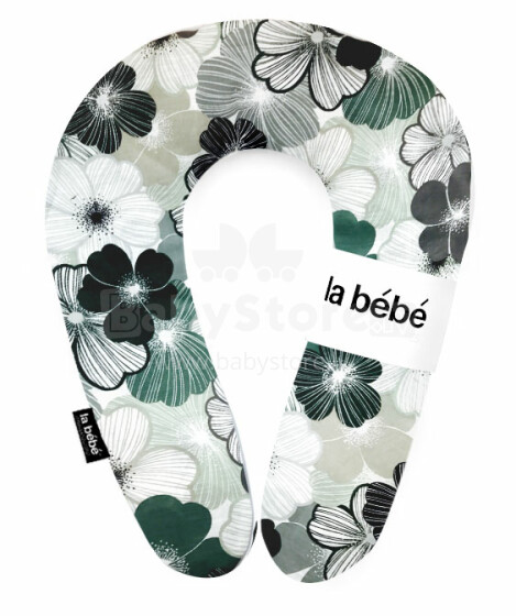 „La Bebe ™“ prigludusi medvilnės slaugos motinystės pagalvė. Art. 5193 Žalios gėlės Pasaga (pasaga) kūdikiui maitinti, miegoti, pasaga nėščioms moterims 20x70cm