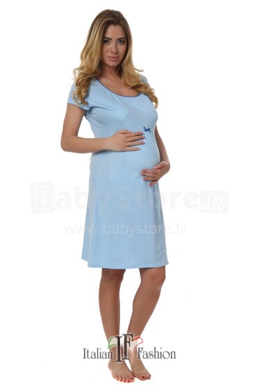 Itališkos mados „Dagna Col“. Mėlyni medvilniniai naktiniai marškiniai nėščioms moterims / mityba