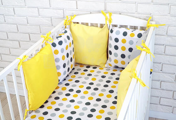 La bebe™ Cotton Borders Set 8 Art.91818 Dots/yellow Комплект постельного белья из 8 частей