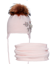 Nikola Handmade Art.17Z24K Bērnu ziemas vilnas cepure ar pomponu  + šalle (50-52 izm.)