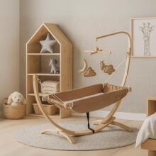 Hammock with Wooden Frame Art.101082 Beige Children's hammock with a wooden frame - an ergonomic hanging lounger 66 x 150 cm for children 3-5 years old