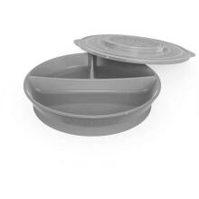 Twistshake Divided Plate Art.78172 Pastel Grey  Bērnu šķivis ar 3 nodalījumiem un vāku